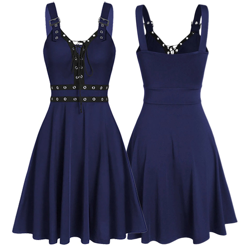 Funki Findz | Dresses | Women's Gothic Lace Up Mini Dress