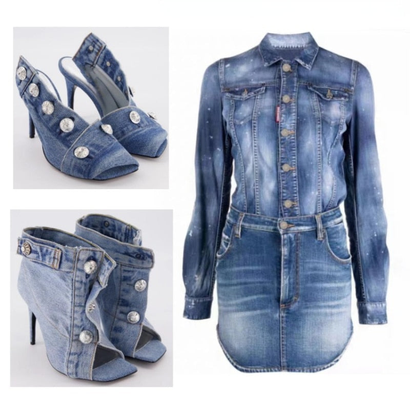 Funki Findz | Shoes | Women's Quirky Denim High Heel Shoes
