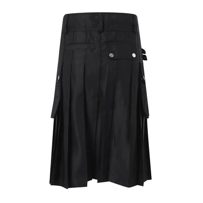 Funki Findz | Skirts | Men's Black Pleated Gothic Kilt | Cargo Skirt