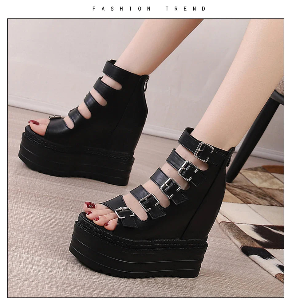 Funki Findz | Shoes | Women's Goth Buckle Strap Wedge Sandal