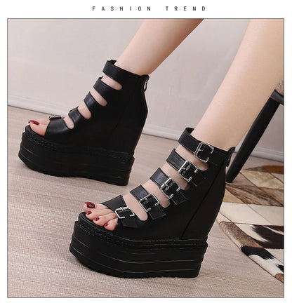 Funki Findz | Shoes | Women's Goth Buckle Strap Wedge Sandal