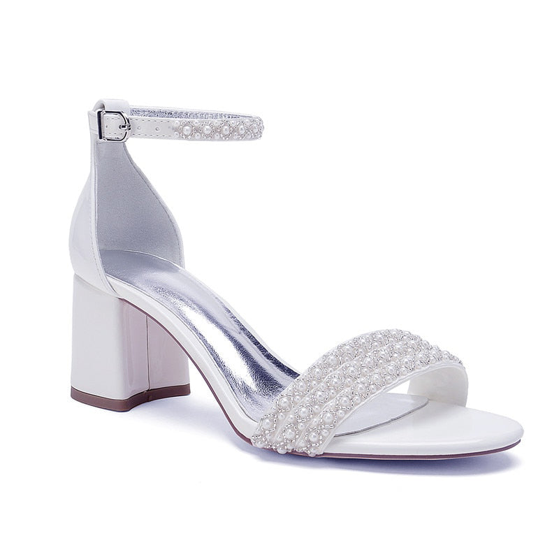 Funki Findz | Shoes | Women's Block Heel Pearl Bridal Sandals