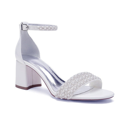 Funki Findz | Shoes | Women's Block Heel Pearl Bridal Sandals