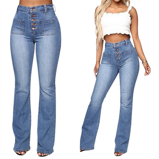 Funki Findz | Pants | Women's High Waist Button Fly Fitted Jeans