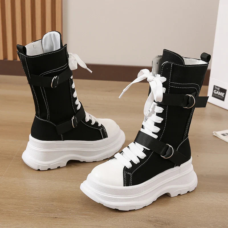 Funki Findz | Boots | Women's Canvas Chunky Platform Boots