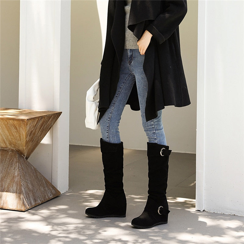 Funki Findz | Boots | Women's Mid-Calf Suede Wedge Boot