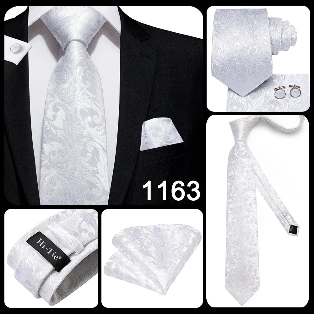 Funki Findz | Neckties | Men's 3pcs White Silk Wedding Tie Sets
