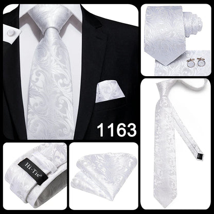 Funki Findz | Neckties | Men's 3pcs White Silk Wedding Tie Sets