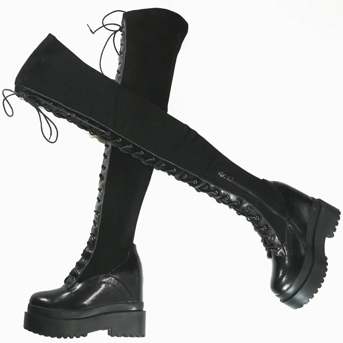Funki Findz | Boots | Women's Leather Over Knee Wedge Boots