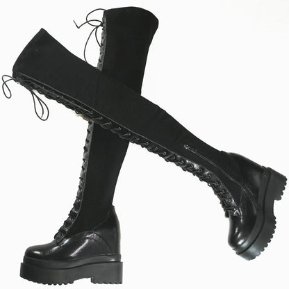 Funki Findz | Boots | Women's Leather Over Knee Wedge Boots