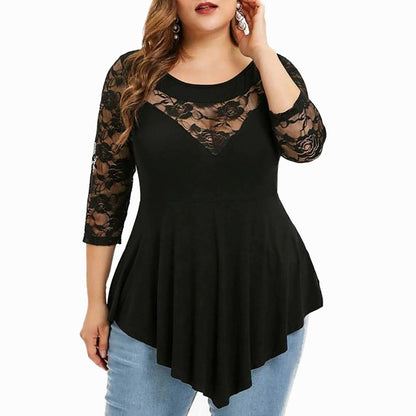 Funki Findz | Shirts | Women's Sexy Lace Spliced Plus Size Shirt