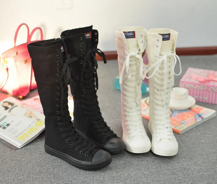 Funki Findz | Boots | Women's Canvas Knee High Lace Up Boots