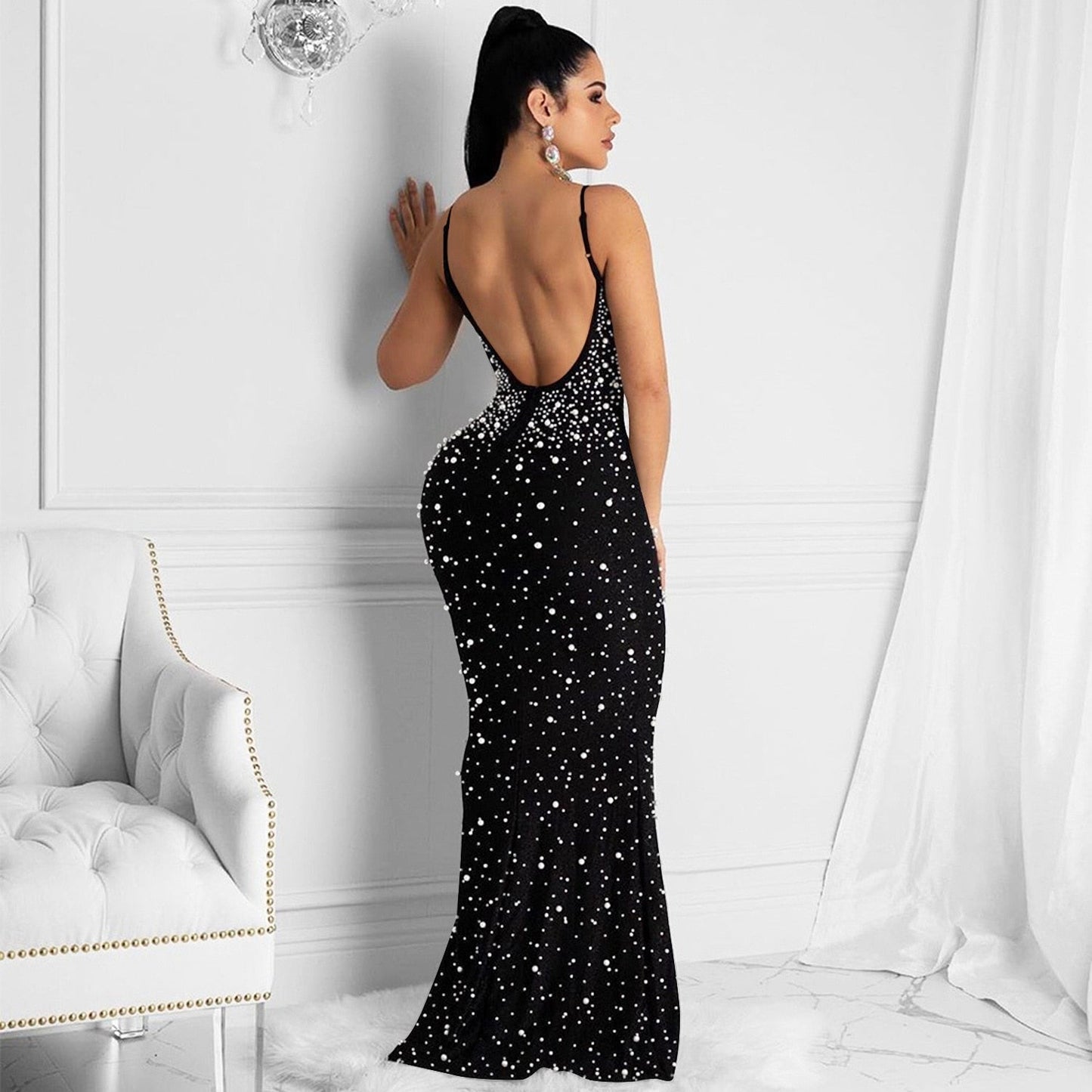 Funki Findz | Dresses | Women's Beaded Pearl Bodycon Dress