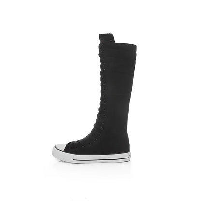 Funki Findz | Boots | Women's Long Lace Up Zipper Canvas Boot