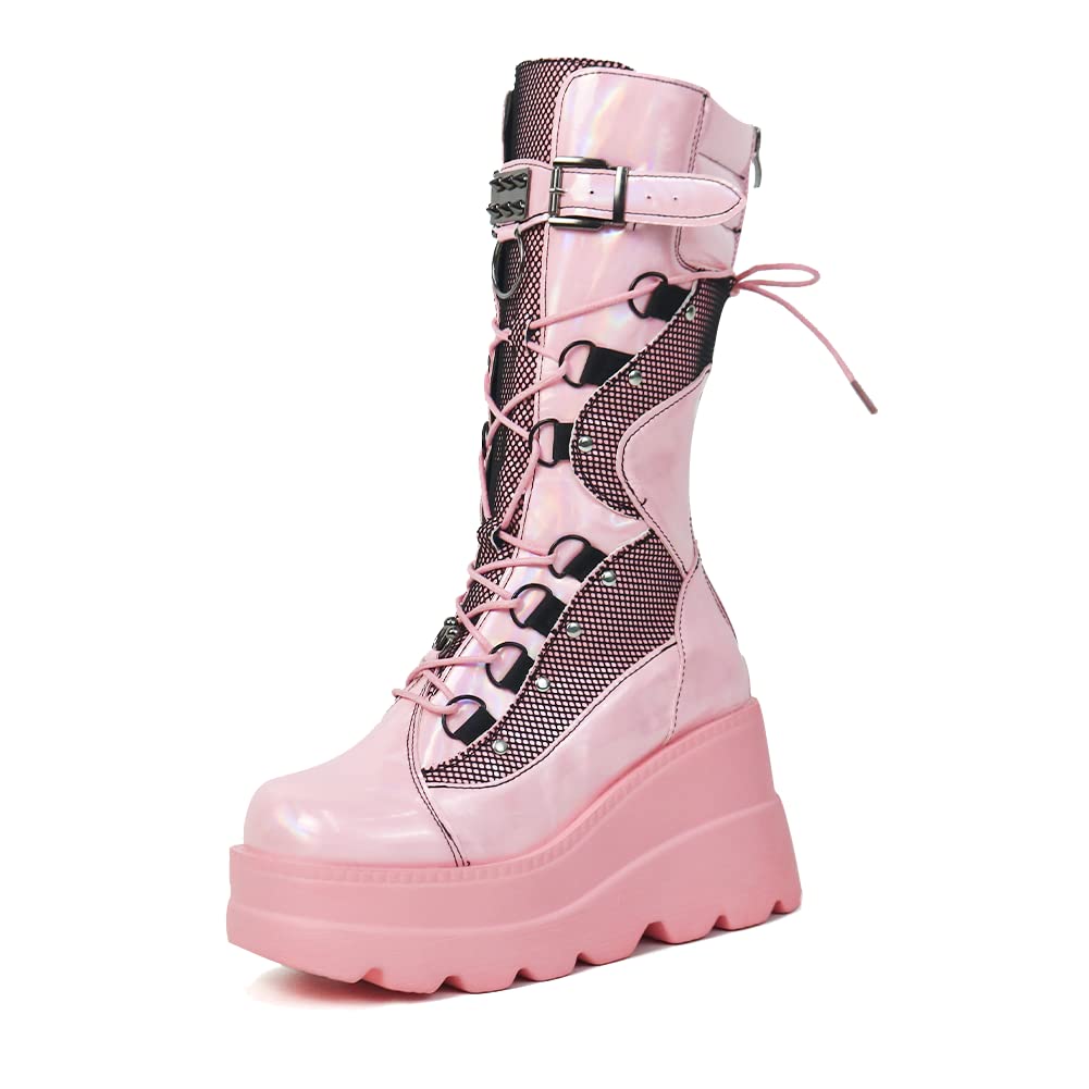 Funki Findz | Boots | Women's Goth Lace Up Platform Wedges
