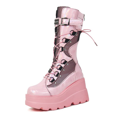 Funki Findz | Boots | Women's Goth Lace Up Platform Wedges