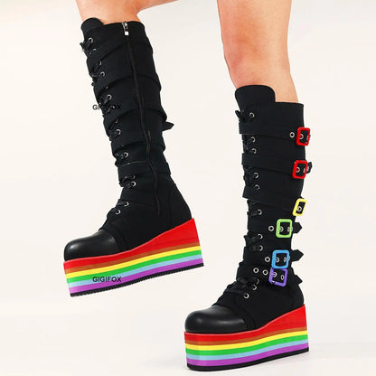 Funki Findz | Boots | Women's Gothic Rainbow Platform Boots