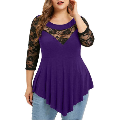 Funki Findz | Shirts | Women's Sexy Lace Spliced Plus Size Shirt