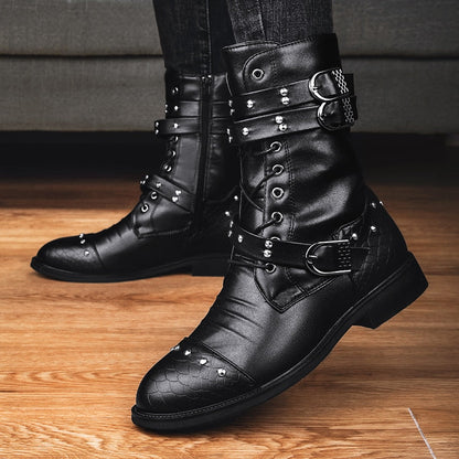 Funki Findz | Boots | Men's Leather Lace Up Buckle Strap Boots