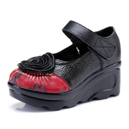 Funki Findz | Shoes | Women's Cute Red Flower Leather Wedges