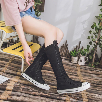 Funki Findz | Boots | Women's Long Lace Up Zipper Canvas Boot