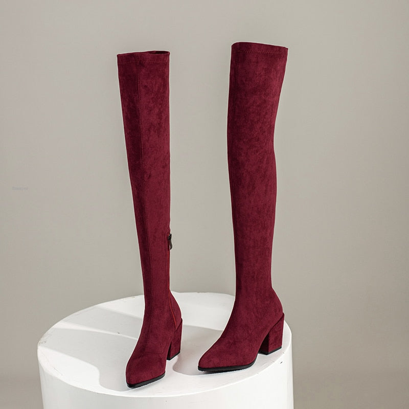 Funki Findz | Boots | Women's Square Mid Heel Over Knee Boots