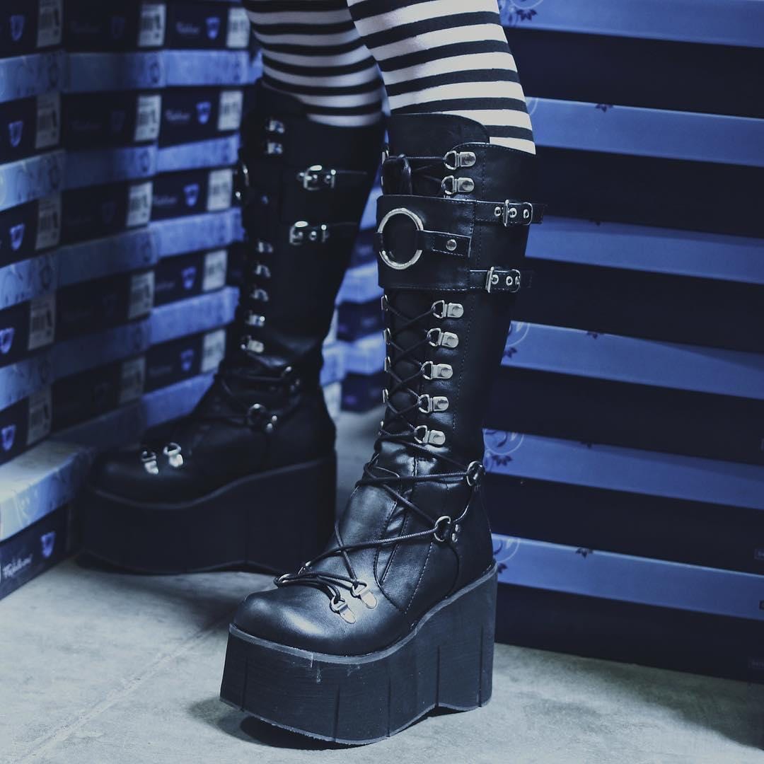 Funki Findz | Boots | Women's Goth Lace Up Platform Wedges