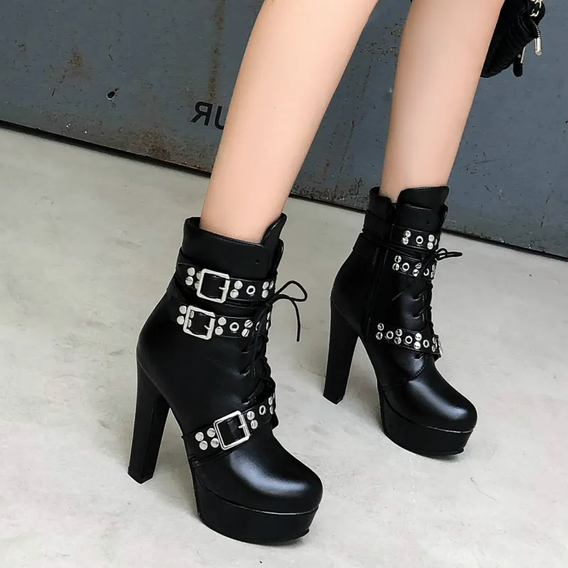 Funki Findz | Boots | Women's Buckle Strap Platform Ankle Boots