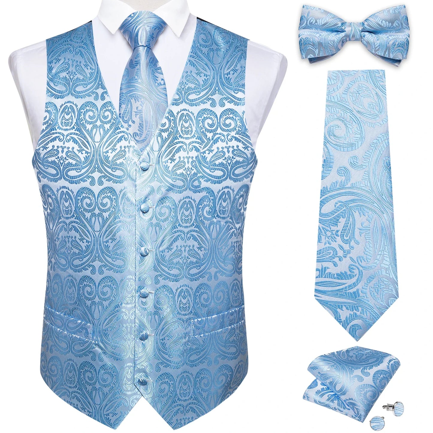 Funki Findz | Vests | Men's Formal 5 Pcs Silk Waistcoat Tie Sets
