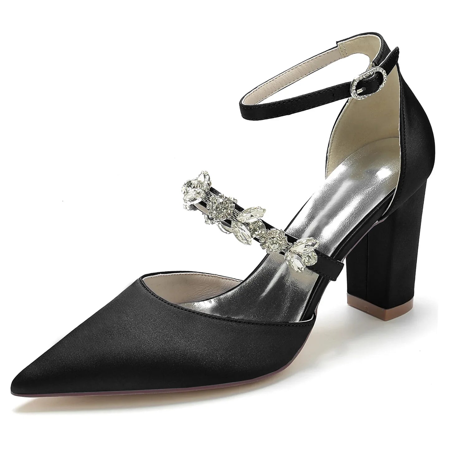 Funki Findz | Shoes | Women's Satin Crystal Block Heeled Shoes