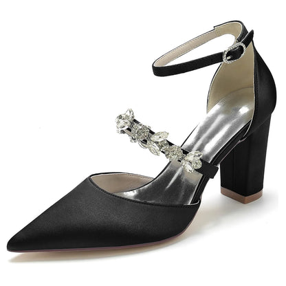 Funki Findz | Shoes | Women's Satin Crystal Block Heeled Shoes