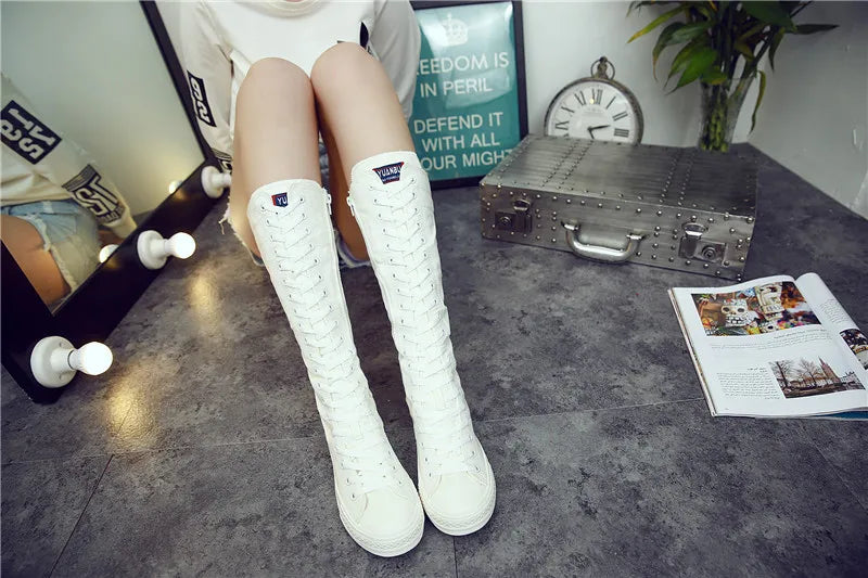 Funki Findz | Boots | Women's Canvas Knee High Lace Up Boots