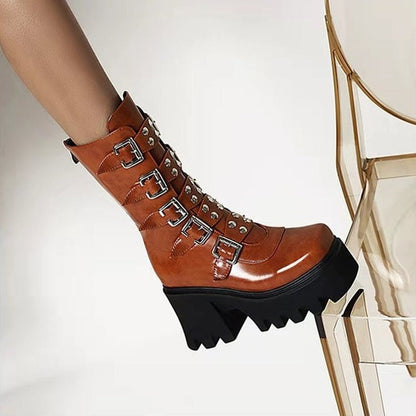 Funki Findz | Boots | Women's Chunky Mid-Calf Buckle Boot
