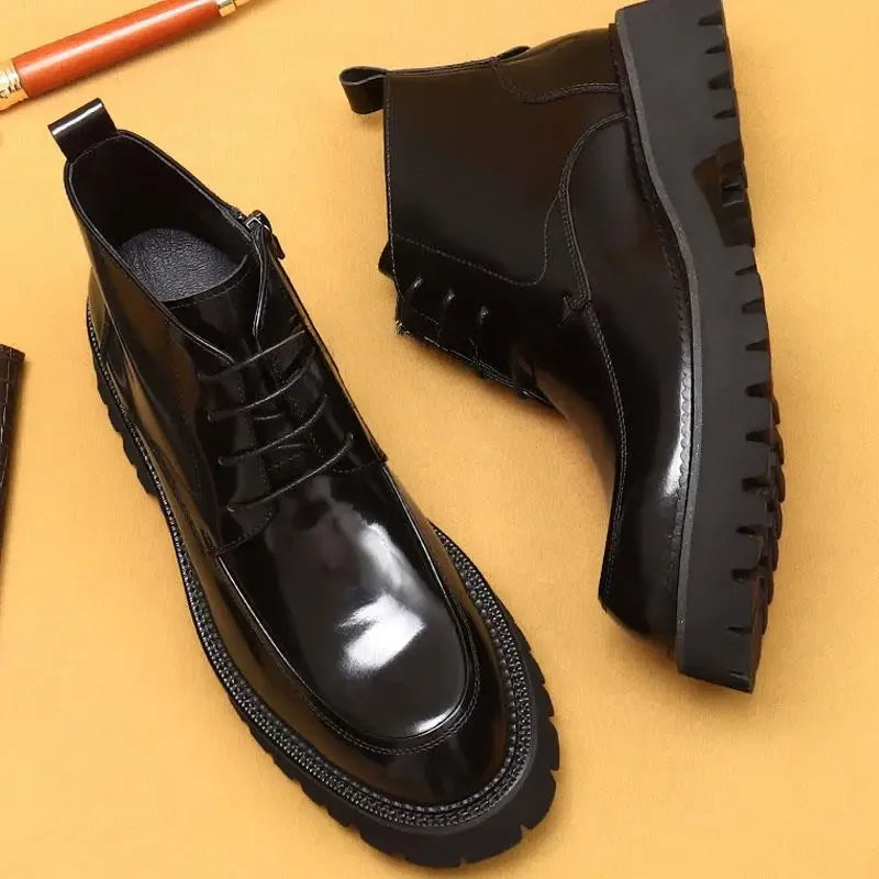 Funki Findz | Boots | Men's Leather Chunky Heel Dress Boots