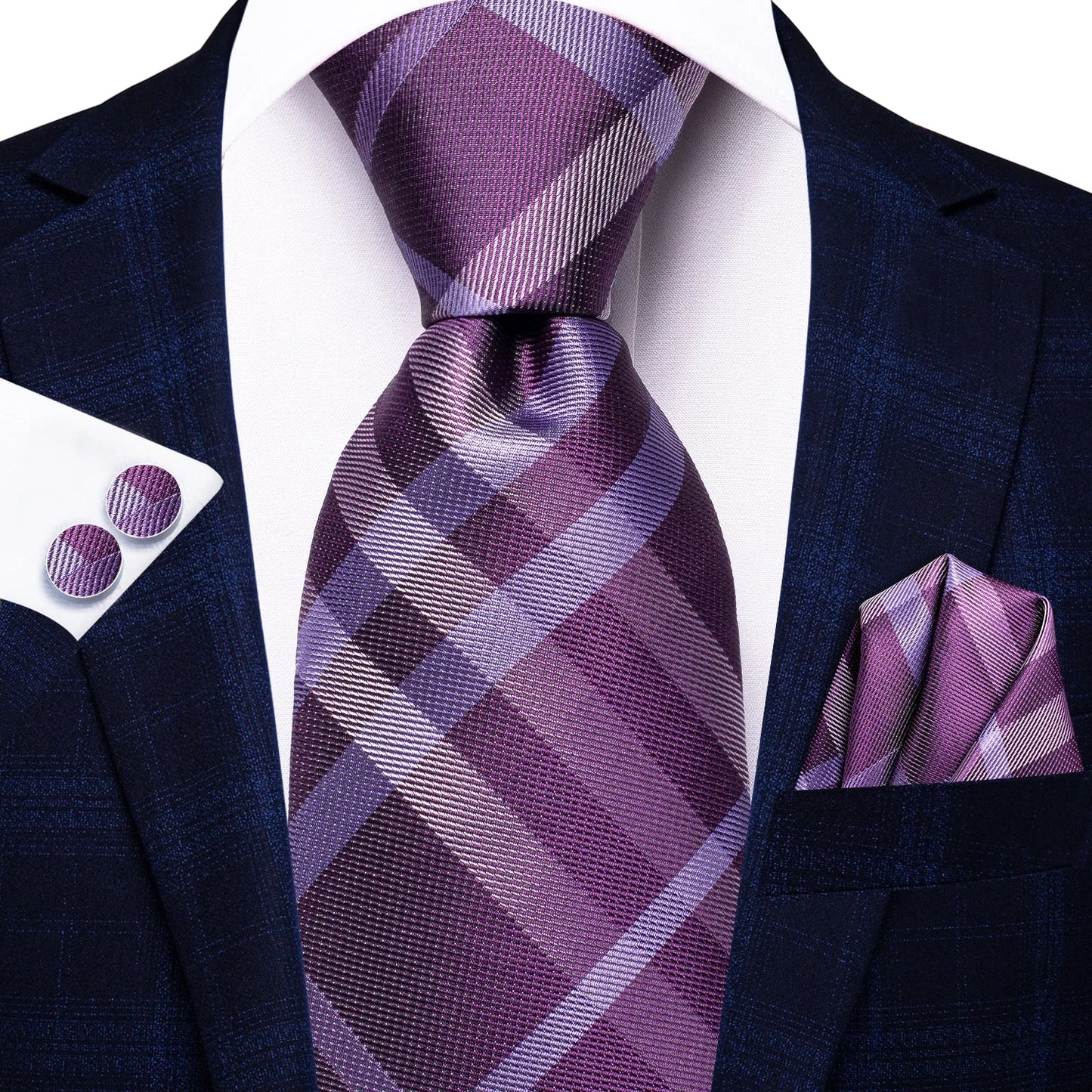 Funki Findz | Neckties | Men's Purple Silk Wedding 3Pcs Tie Set