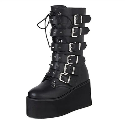Funki Findz | Boots | Women's Buckle Strap Wedge Biker Boots