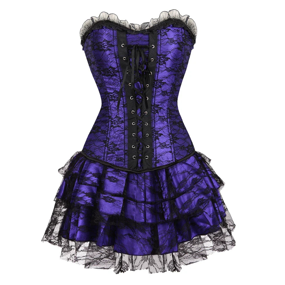 Funki Findz | Dresses | Women's Gothic Satin Lace Corset Dress