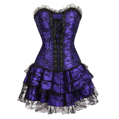 Funki Findz | Dresses | Women's Gothic Satin Lace Corset Dress