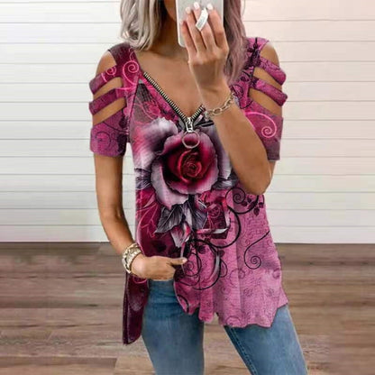 Funki Findz | Shirts | Women's Cross Strap Short Sleeve Zip Shirt