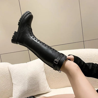 Funki Findz | Boots | Women's Knee-High Lace Up Buckle Boots