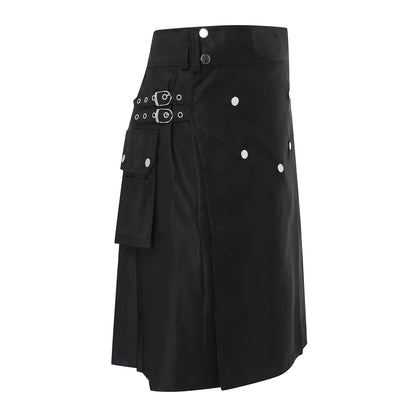 Funki Findz | Skirts | Men's Black Pleated Gothic Kilt | Cargo Skirt