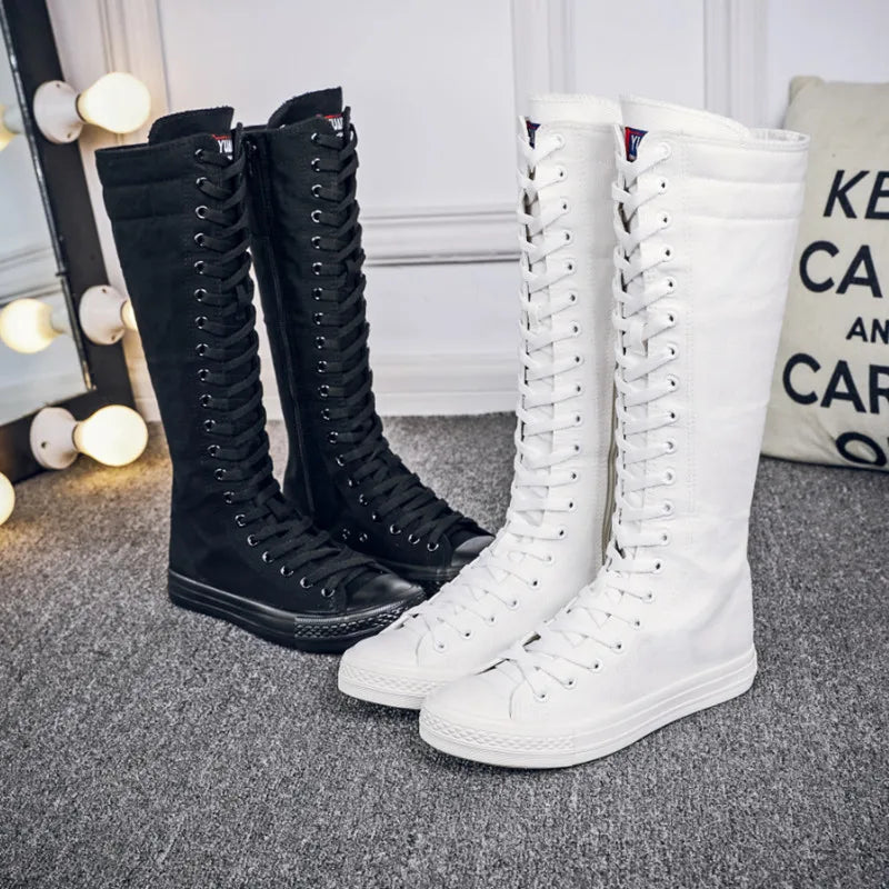 Funki Findz | Boots | Women's Canvas Knee High Lace Up Boots