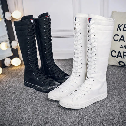 Funki Findz | Boots | Women's Canvas Knee High Lace Up Boots