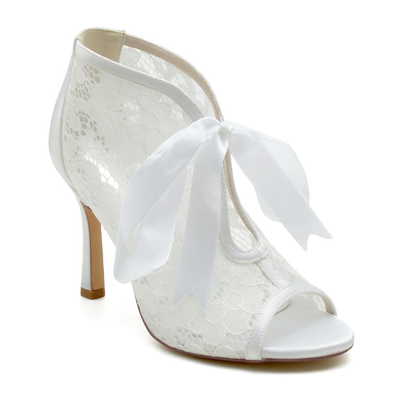 Funki Findz | Shoes | Women's Floral Lace Satin Tie Bridal Shoes