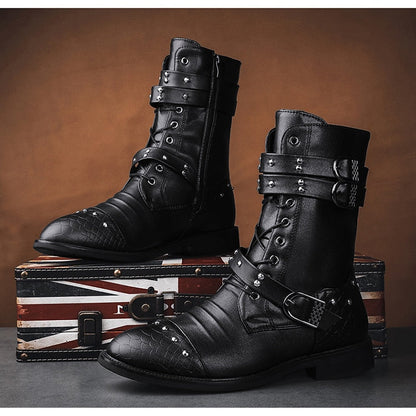 Funki Findz | Boots | Men's Leather Lace Up Buckle Strap Boots
