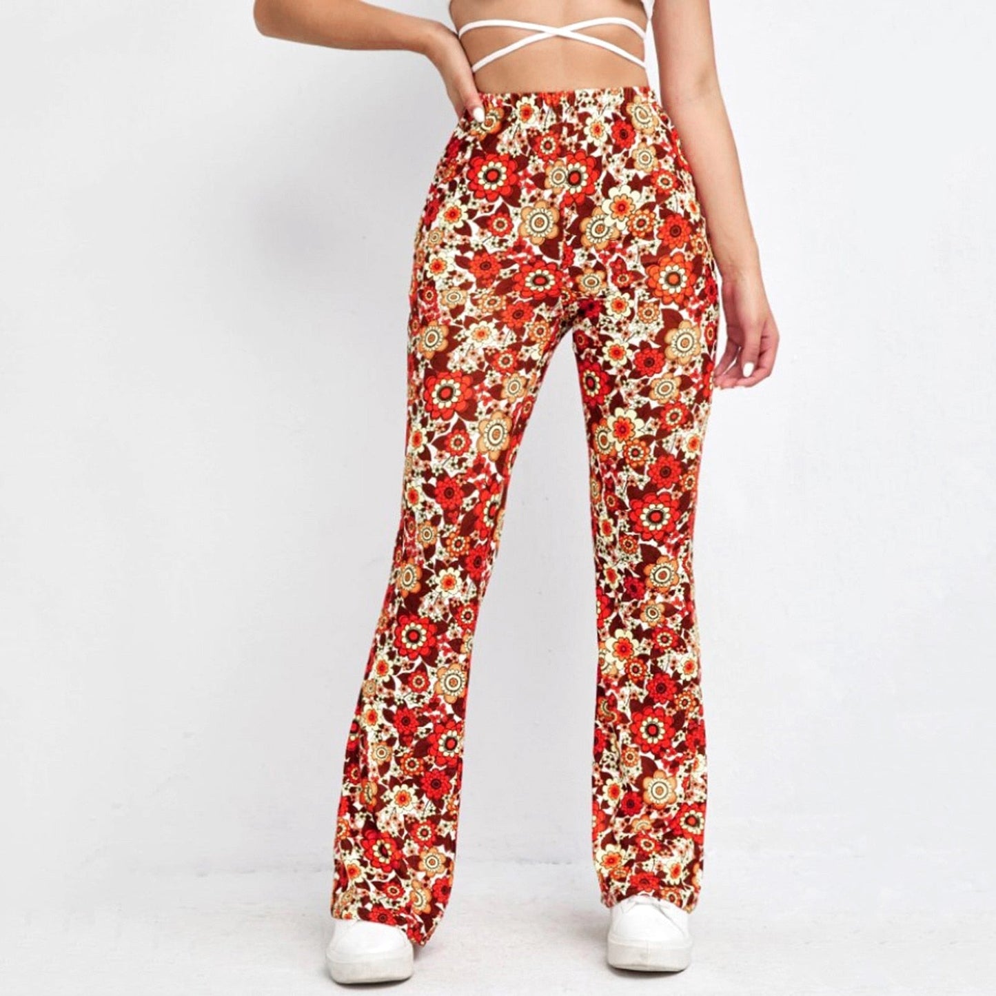 Funki Findz | Pants | Women's Funky Floral Boho Flared Trousers