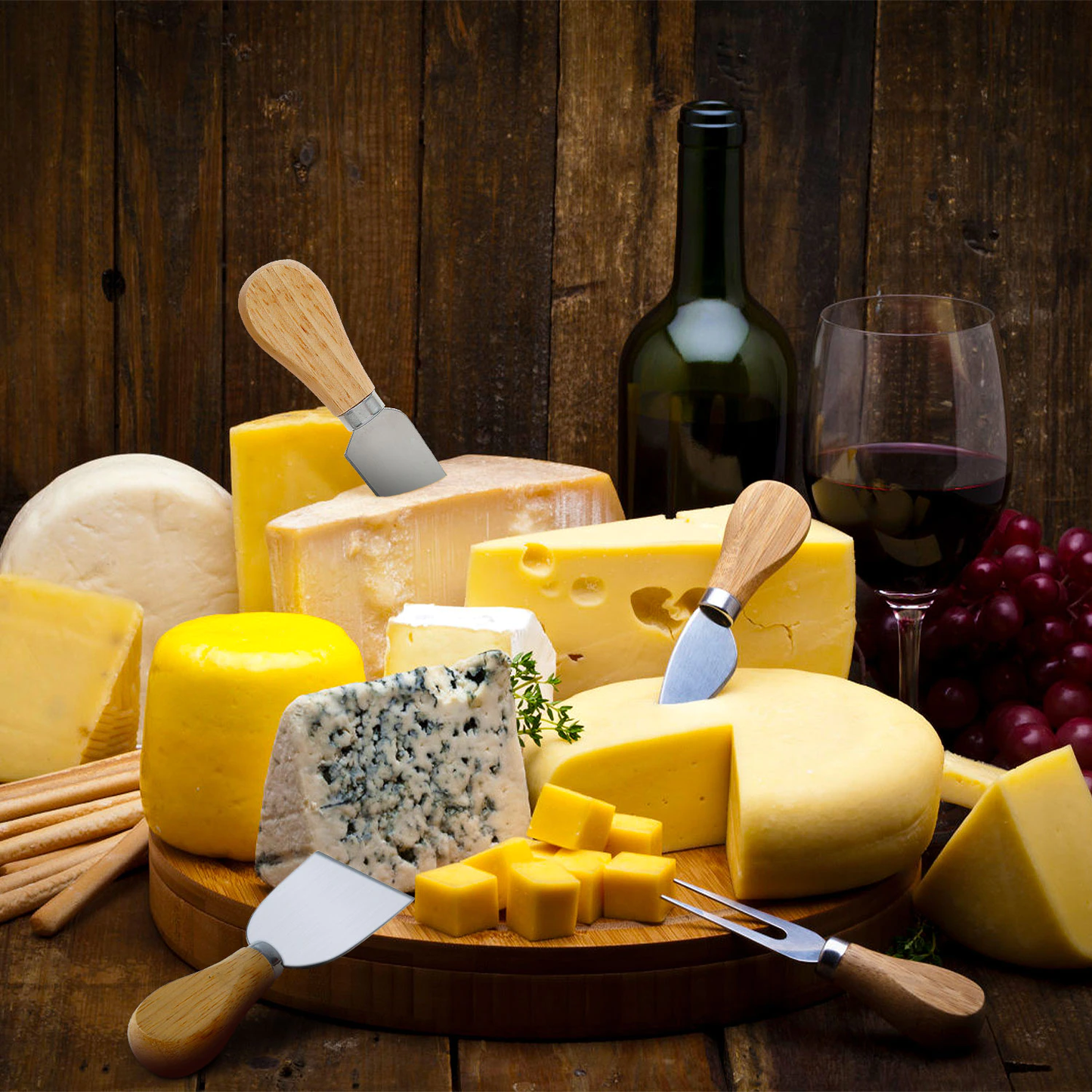 Funki Findz | Cheese Knives | Wood Handled 4 Pcs Set