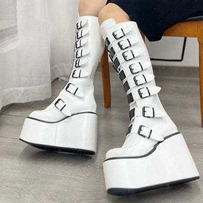 Funki Findz | Boots | Women's Metal Buckle Platform Y2K Wedge