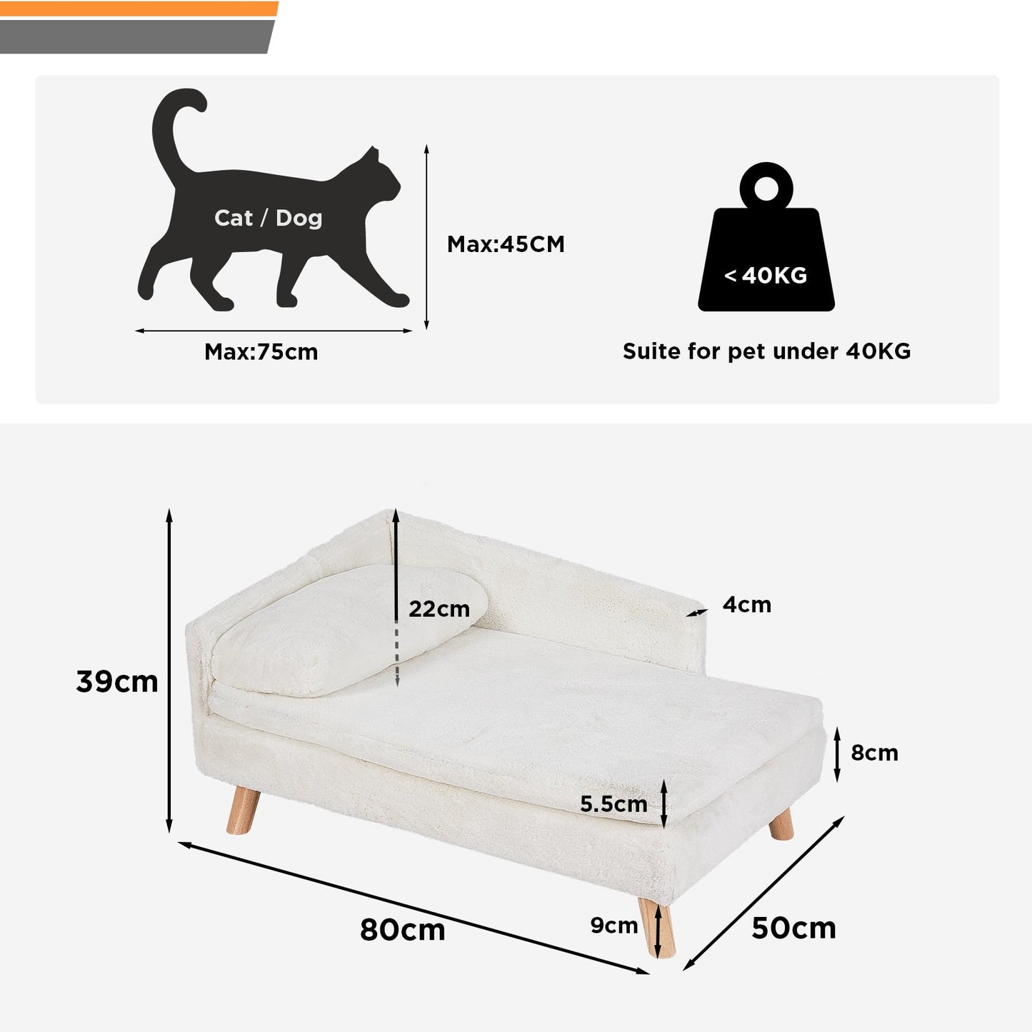 Funki Findz | Pet Beds | Luxury Dog Cat Raised Chaise Lounge