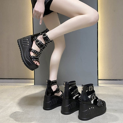Funki Findz | Shoes | Women's Riveted Platform Wedge Sandals